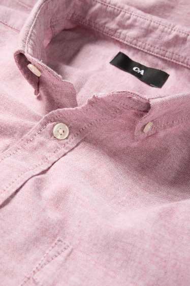 Pánské - Košile - regular fit - button-down - červená-žíhaná