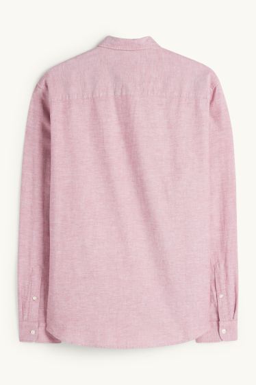 Pánské - Košile - regular fit - button-down - červená-žíhaná