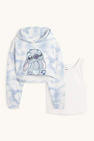 Enfants filles - Lilo & Stitch - ensemble - sweat et haut - 2 pièces - blanc / bleu clair