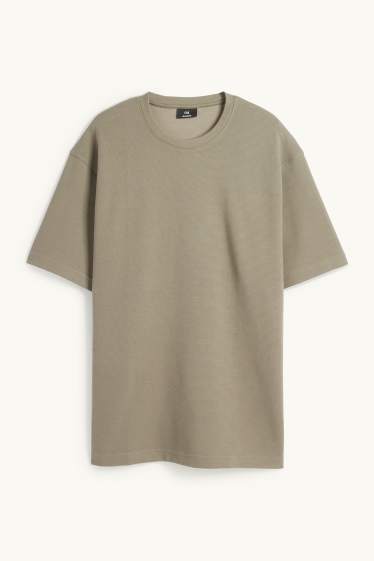 Herren - T-Shirt - Relaxed Fit - gerippt - khaki