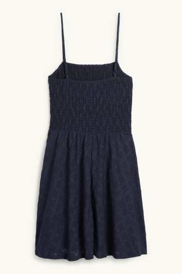 Women - Fit & flare dress - broderie anglaise. - smocked - dark blue