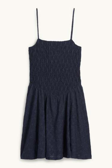Women - Fit & flare dress - broderie anglaise. - smocked - dark blue