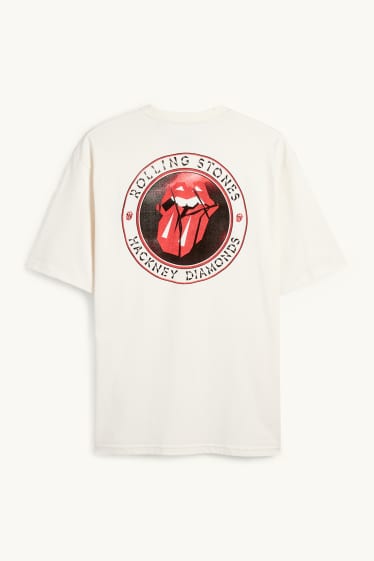 Pánské - Tričko - relaxed fit - Rolling Stones - krémově bílá