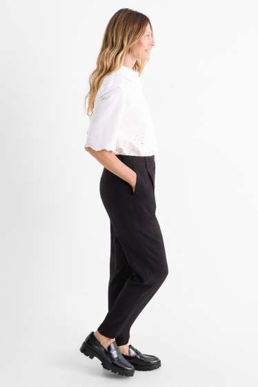 Women - Cloth trousers - high waist - tapered fit - black