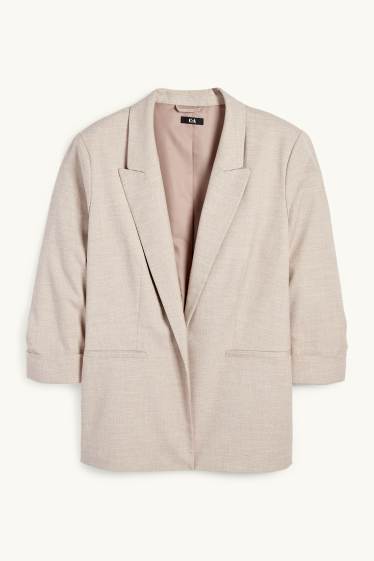 Femmes - Blazer long - regular fit - finition texturée - beige