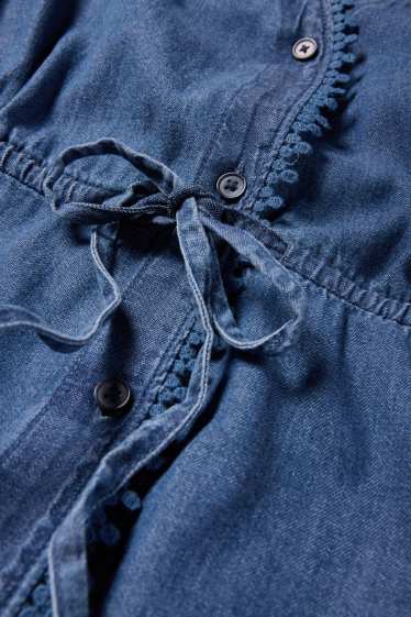 Women - V-neck denim dress - dark blue