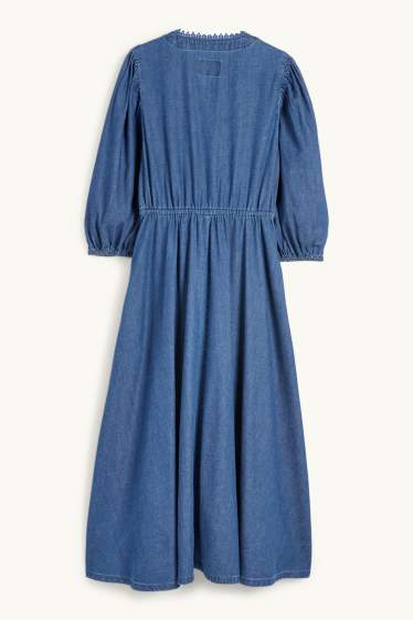 Women - V-neck denim dress - dark blue