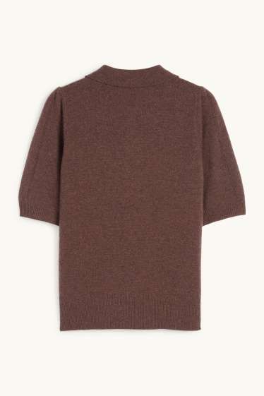 Mujer - Jersey de punto de cachemir - manga corta - marrón oscuro