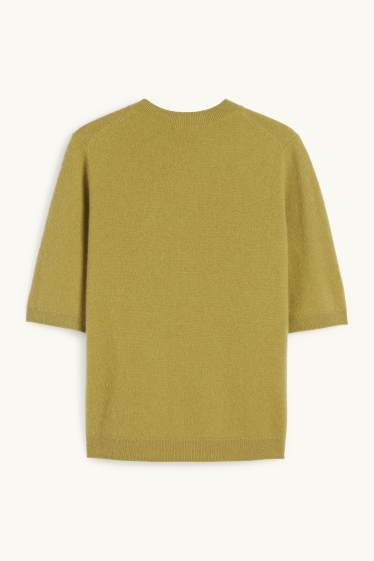 Women - Knitted cashmere jumper - short sleeve - green