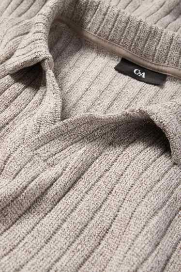 Herren - Strick-Poloshirt - gerippt - beige