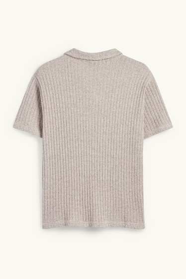 Herren - Strick-Poloshirt - gerippt - beige