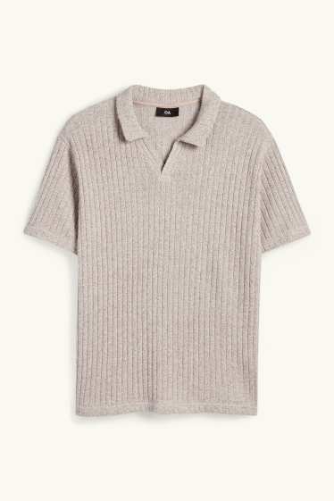 Herren - Strick-Poloshirt - gerippt - beige