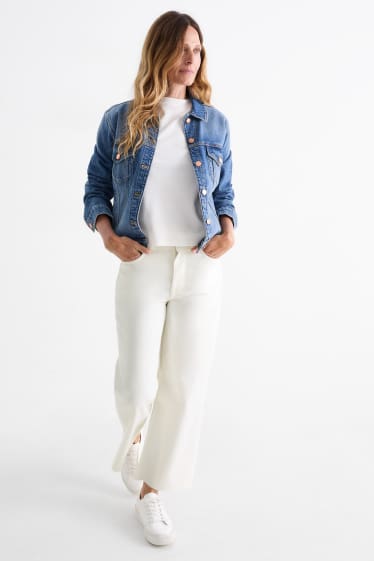 Dames - Korte wide leg jeans - mid waist - wit