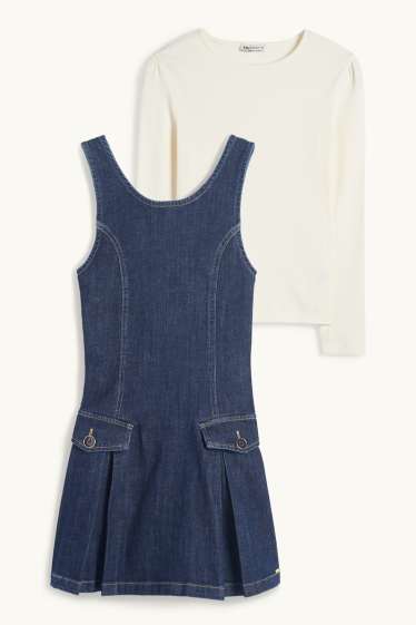 Kinder Mädchen - Set - Langarmshirt und Jeanskleid - 2 teilig - dunkeljeansblau