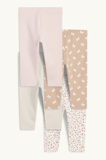 Baby Mädchen - Multipack 4er - Blümchen und Schmetterling - Baby-Leggings - beige