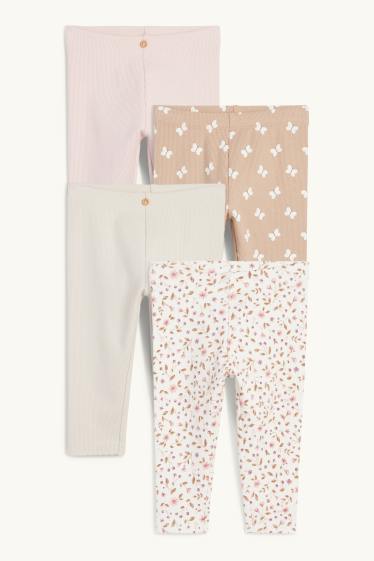 Baby Mädchen - Multipack 4er - Blümchen und Schmetterling - Baby-Leggings - beige