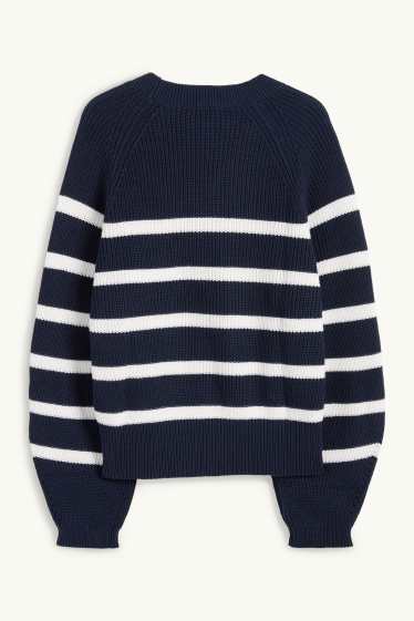 Women - Jumper - ribbed - striped - dark blue