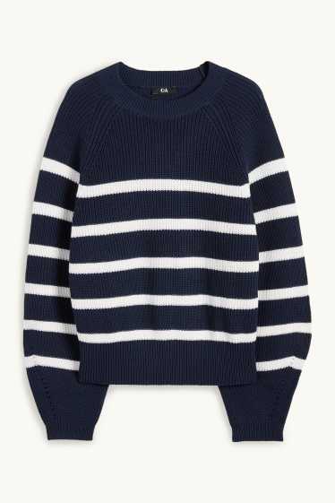 Women - Jumper - ribbed - striped - dark blue