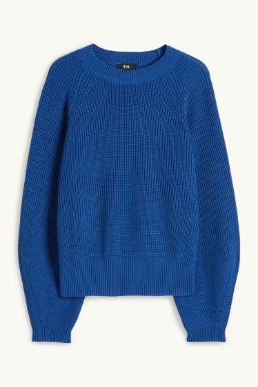Femmes - Pull - finition côtelée - bleu