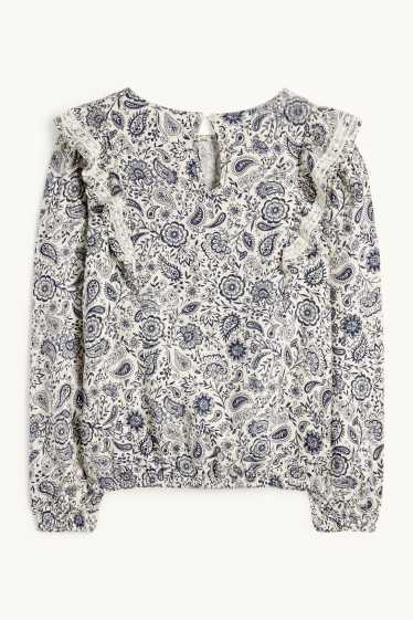 Niñas - Blusa - de flores - azul / blanco