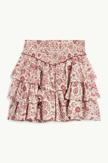Kinder Mädchen - Rock - gemustert - rot / beige