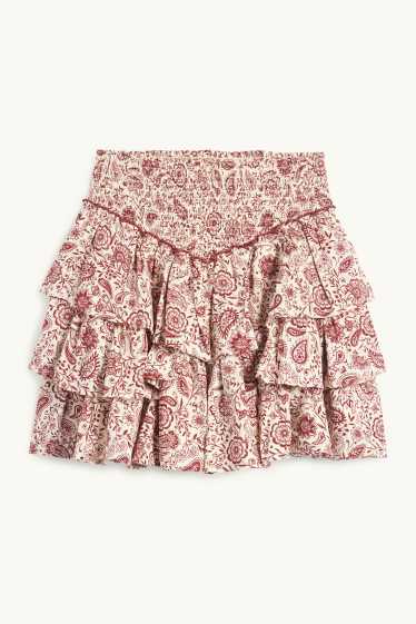 Kinder Mädchen - Rock - gemustert - rot / beige