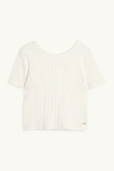 Children Girls - Short sleeve T-shirt - ribbed - cremewhite