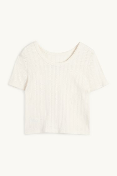 Children Girls - Short sleeve T-shirt - ribbed - cremewhite