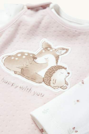 Neonate - Fiorellini, capriolo e riccio - set con tutina - 2 pezzi - bianco / rosa