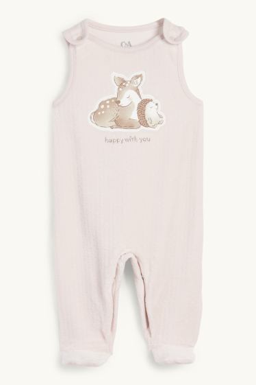 Neonate - Fiorellini, capriolo e riccio - set con tutina - 2 pezzi - bianco / rosa