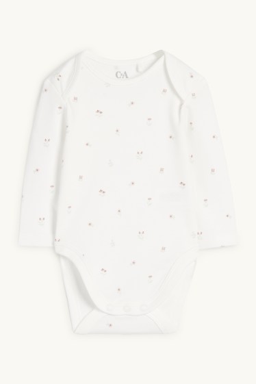 Neonate - Fiorellini, capriolo e riccio - set con tutina - 2 pezzi - bianco / rosa