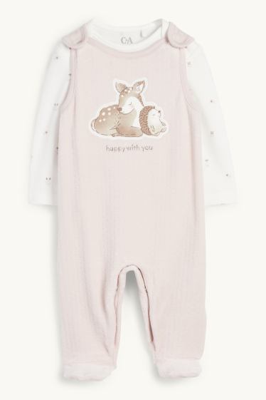 Neonate - Fiorellini, capriolo e riccio - set con tutina - 2 pezzi - bianco / rosa