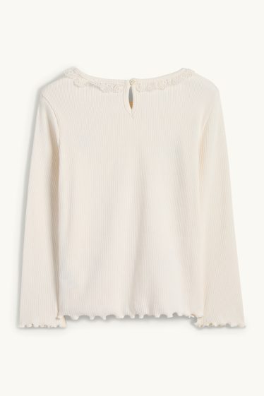 Kinder Mädchen - Blume - Langarmshirt - gerippt - beige