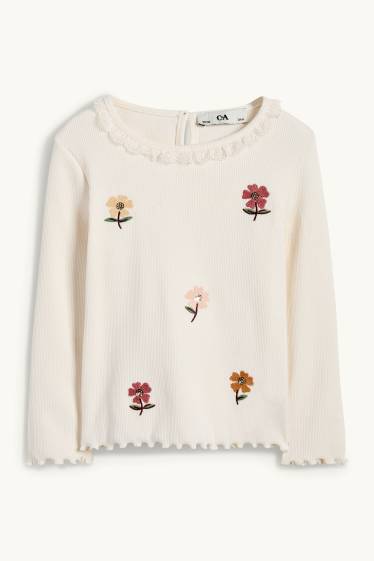 Kinder Mädchen - Blume - Langarmshirt - gerippt - beige