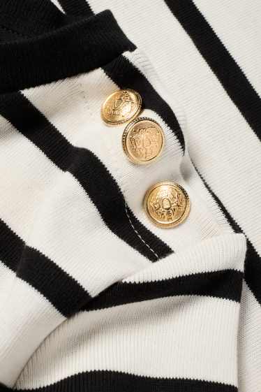 Women - Knitted jumper - short sleeve - striped - black / beige