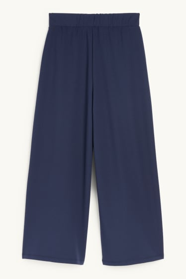 Women - Jersey trousers - mid-rise waist - palazzo - dark blue