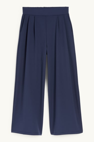 Women - Jersey trousers - mid-rise waist - palazzo - dark blue