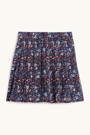 Děti - dívky - Plisovaná sukně - se vzorem - tmavomodrá