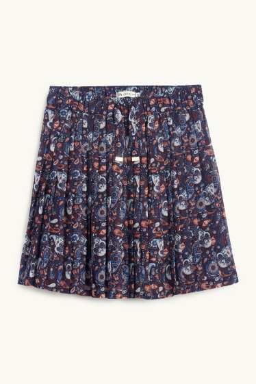 Děti - dívky - Plisovaná sukně - se vzorem - tmavomodrá