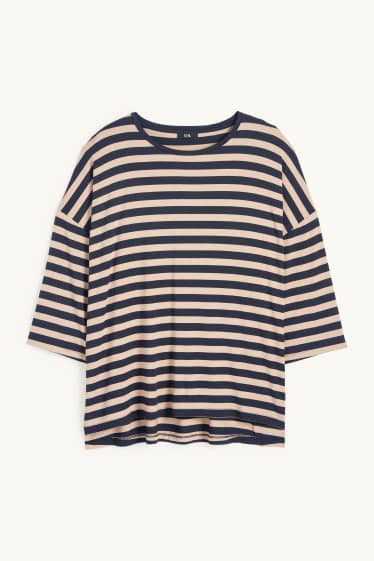 Women - T-shirt - regular fit - striped - blue / beige