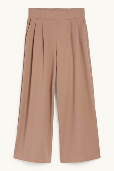 Dames - Broek van jersey - mid waist - palazzo - lichtbruin