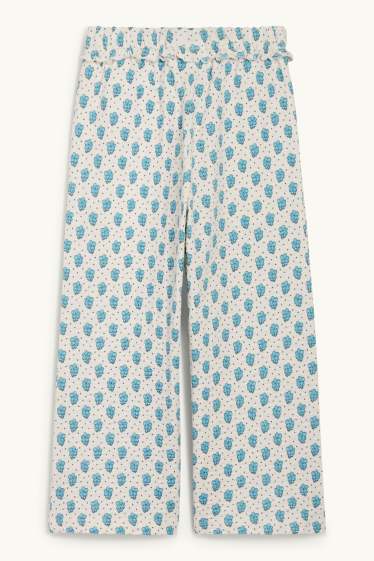 Kinder Mädchen - Jersey-Hose - geblümt - strukturiert - blau  / cremefarben