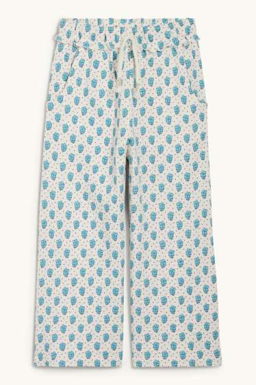 Kinder Mädchen - Jersey-Hose - geblümt - strukturiert - blau  / cremefarben