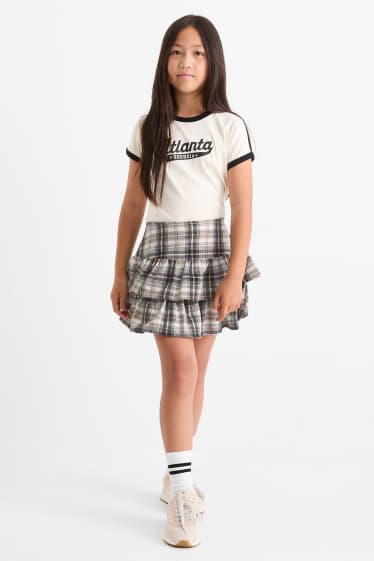 Kinder Mädchen - Flanell-Rock - kariert - beige