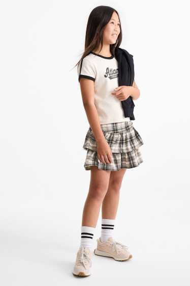 Kinder Mädchen - Flanell-Rock - kariert - beige