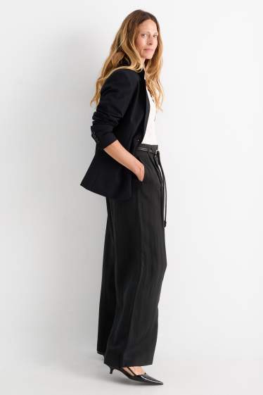 Women - Cloth trousers with belt - high waist - wide leg - black