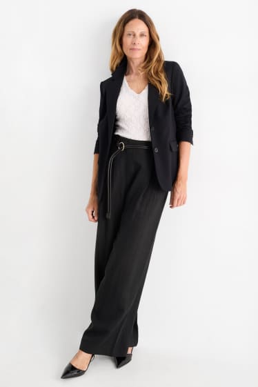 Women - Cloth trousers with belt - high waist - wide leg - black
