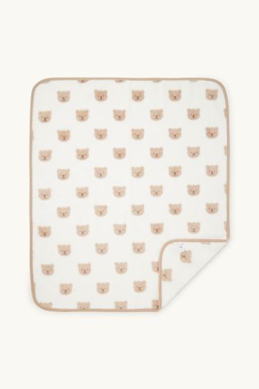 Unisexe - Oursons - couverture pour bébé - 100 x 85 cm - blanc / beige