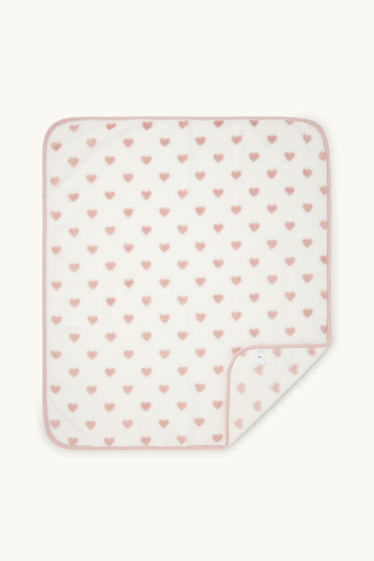 Bébés filles - Petits cœurs - couverture pour bébé - 100 x 85 cm - blanc / rose