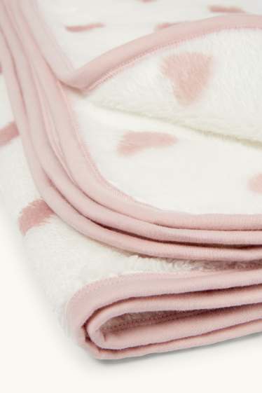 Bébés filles - Petits cœurs - couverture pour bébé - 100 x 85 cm - blanc / rose